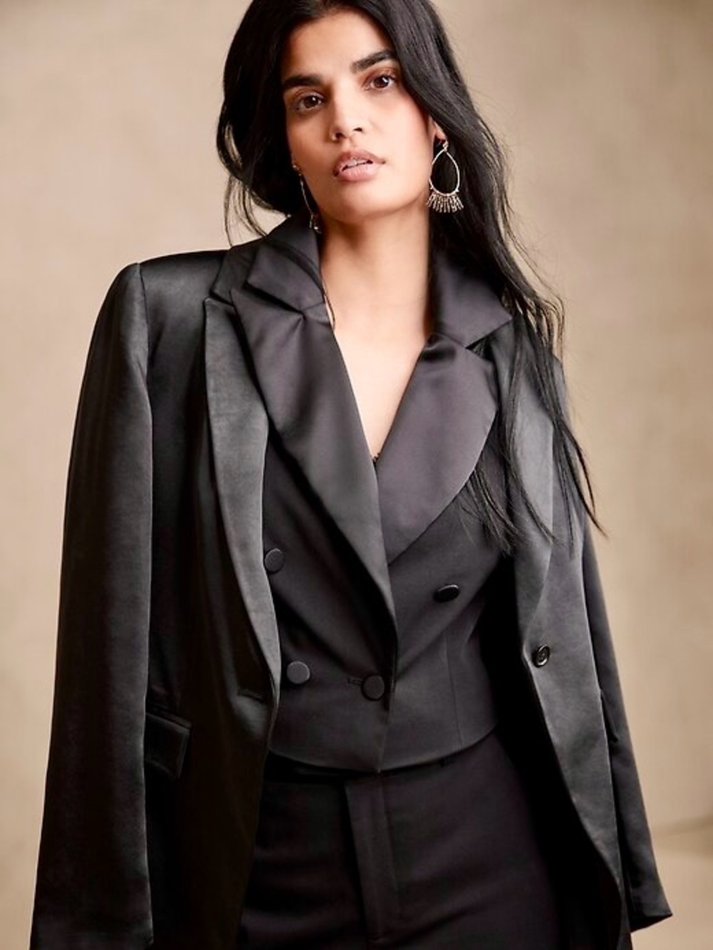 NWT - Banana Republic Black Satin-Lapel Double-Breasted Women's Blazer Jacket